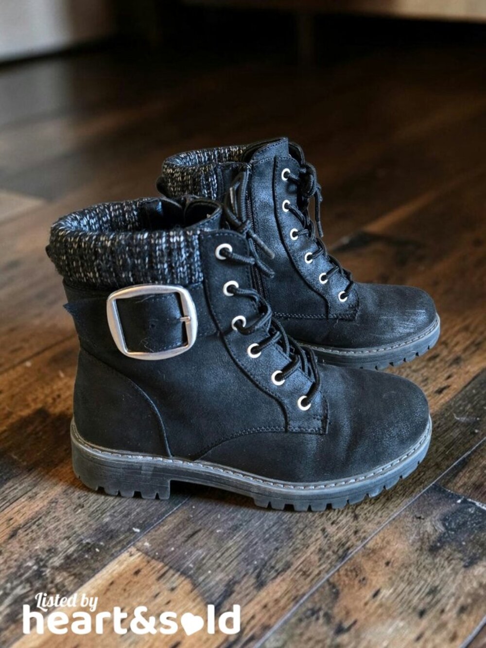 Womens Cliffs Black Sweater Combat Boots
